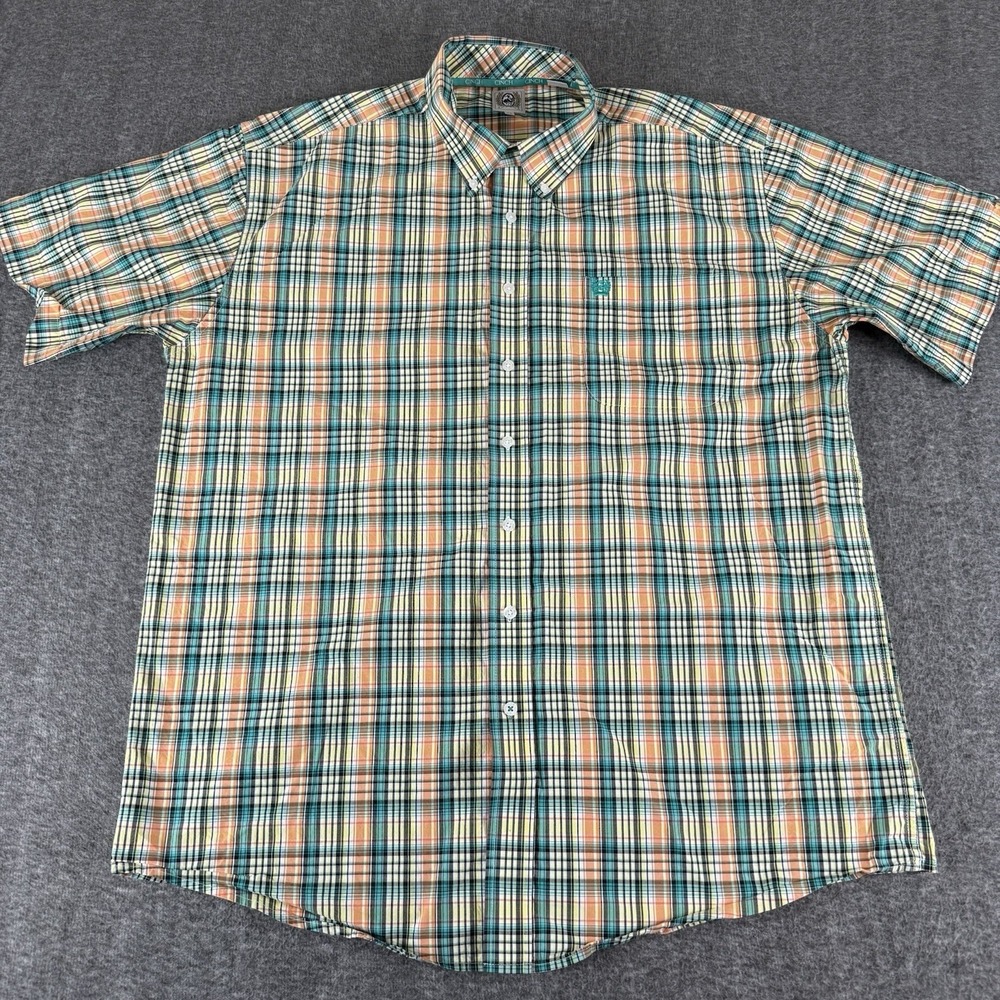 Cinch Plaid Button Up Shirt Mens XL Western Short Sleeve Cotton